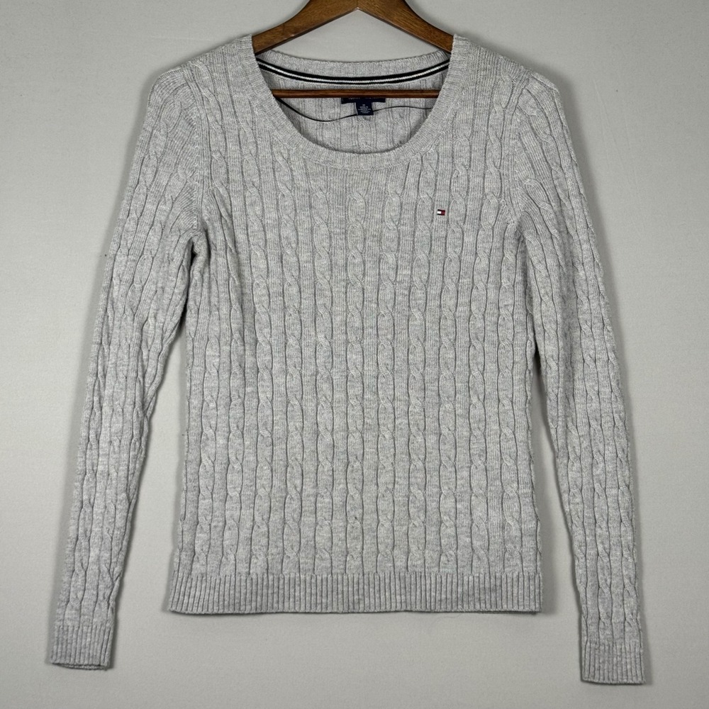 Tommy Hilfiger Cable Knit Sweater Womens M Gray NWOT Wool Alpaca Scoop Neck